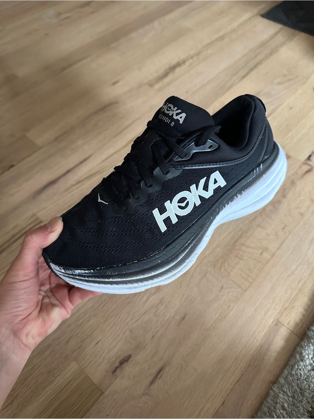 HOKA Bondi 8 Running Shoes Women's Size 8.5 D Black White